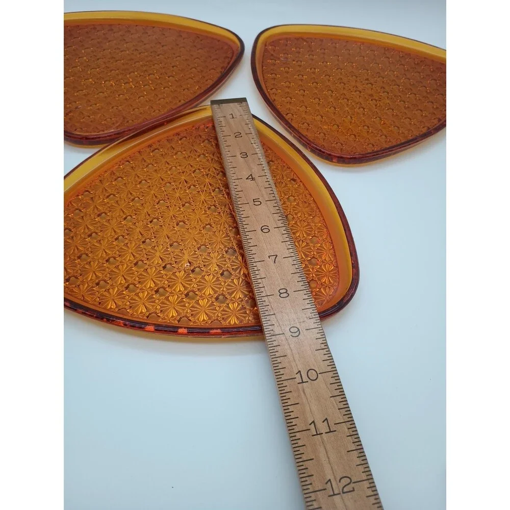 Set of 3 Vintage MCM Amber Glass Anchor Hocking Daisy and Button Snack Plates 9